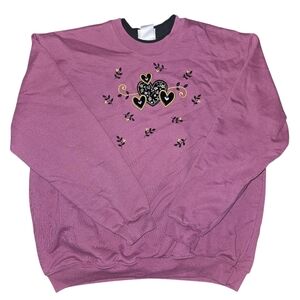 Vintage Top Stitch By Morning Sun Cottagecore Purple Sweatshirt Heart 1X Plus